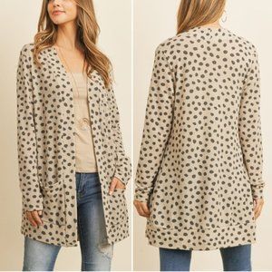 Animal print ribbed cardigan sweater